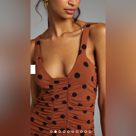 Anthropologie Ruched Midi Dress in Polka Dot Size M - Picture 2 of 12